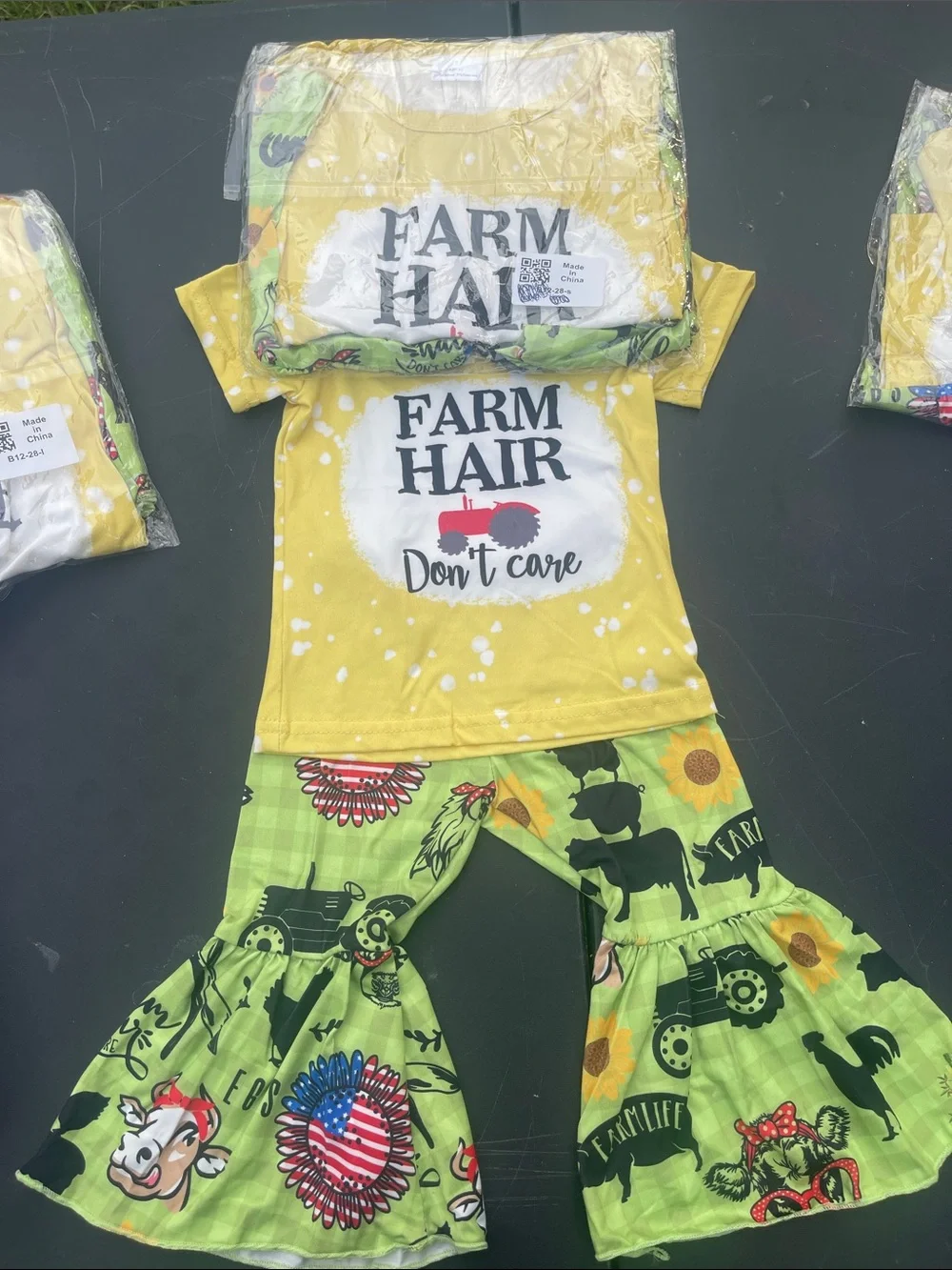 Farm Hair Don't Care Yellow Kids Outfit